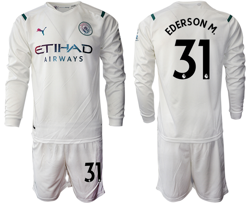 Men 2021-2022 Club Manchester city away white Long Sleeve #31 Soccer Jersey->manchester city jersey->Soccer Club Jersey